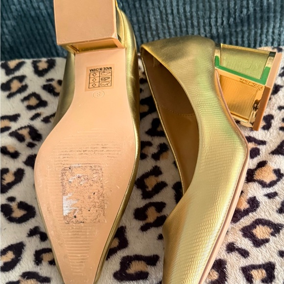 Ninety Union Gold Women's Square Stack Heels Shoes NEW Size 8 Church Formal - Picture 8 of 15